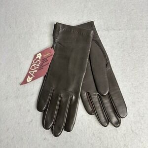 Vintage Aris Novakid Womens Small Brown Satiny Leather Look Dress Gloves NWT